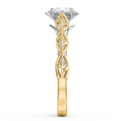 Solitaire Diamond Engagement Ring with Leaf and Vine Details - "The Ava" – 10K Yellow Gold