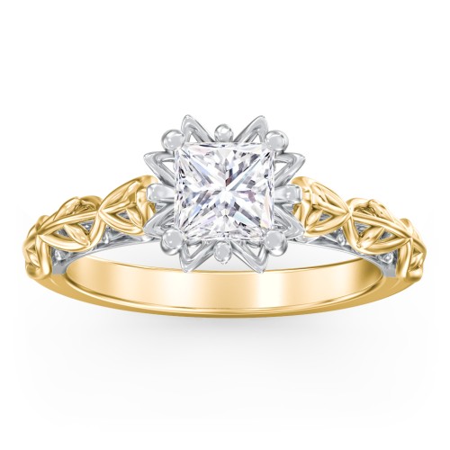 Solitaire Diamond Engagement Ring with Leaf and Vine Details - "The Ava" – 10K Yellow Gold