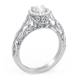 Diamond Halo Engagement Ring with Leaf and Vine Details - "The Ava"
