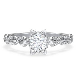 Solitaire Diamond Engagement Ring with Leaf and Vine Details - "The Ava"