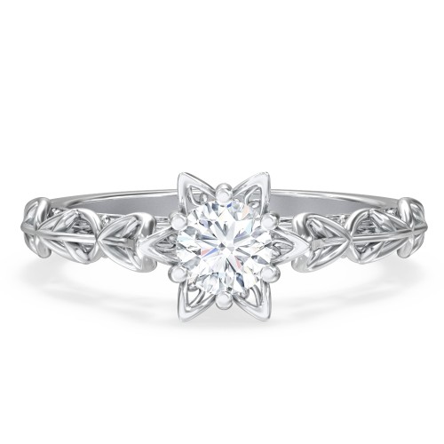 Solitaire Diamond Engagement Ring with Leaf and Vine Details - "The Ava" – 10K White Gold