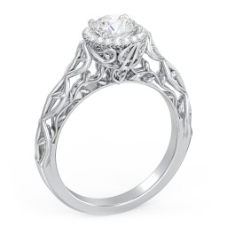 Diamond Halo Engagement Ring with Leaf and Vine Details - "The Ava"