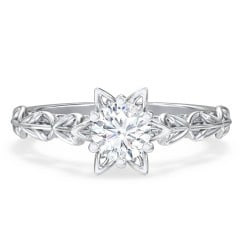Solitaire Diamond Engagement Ring with Leaf and Vine Details - "The Ava"