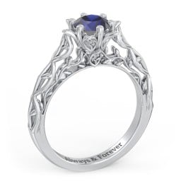 Solitaire Diamond Engagement Ring with Leaf and Vine Details - "The Ava"