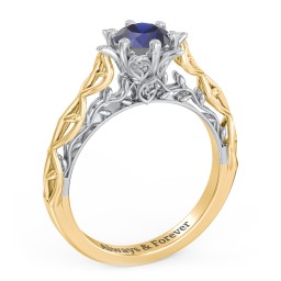 Solitaire Diamond Engagement Ring with Leaf and Vine Details - "The Ava" in 10K Solid Yellow Gold with 09BSAP-RD-0.70 and Lab Diamond