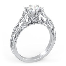 Solitaire Diamond Engagement Ring with Leaf and Vine Details - "The Ava"
