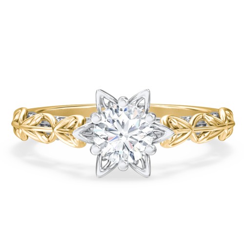 Solitaire Diamond Engagement Ring with Leaf and Vine Details - "The Ava" – 10K Yellow Gold
