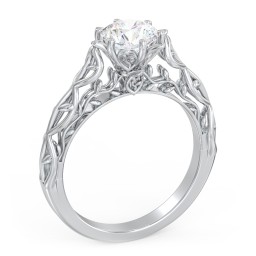 Solitaire Diamond Engagement Ring with Leaf and Vine Details - "The Ava"