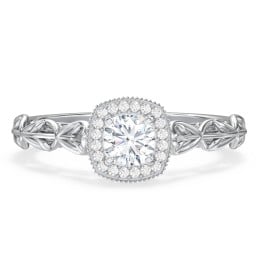 Diamond Halo Engagement Ring with Leaf and Vine Details - "The Ava"