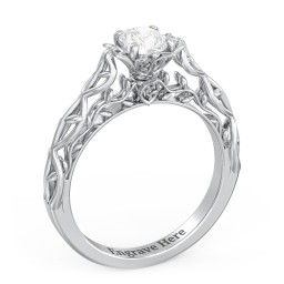 Solitaire Diamond Engagement Ring with Leaf and Vine Details - "The Ava"