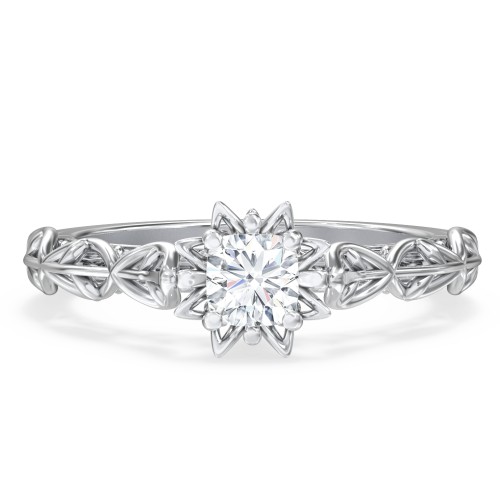 Solitaire Diamond Engagement Ring with Leaf and Vine Details - "The Ava" – 10K White Gold