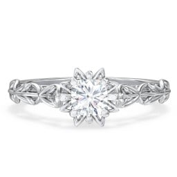Solitaire Diamond Engagement Ring with Leaf and Vine Details - "The Ava"