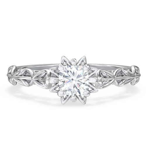 Solitaire Diamond Engagement Ring with Leaf and Vine Details - "The Ava" – 10K White Gold
