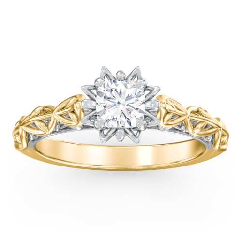 Solitaire Diamond Engagement Ring with Leaf and Vine Details - "The Ava" – 10K Yellow Gold