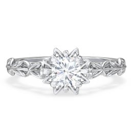 Solitaire Diamond Engagement Ring with Leaf and Vine Details - "The Ava"