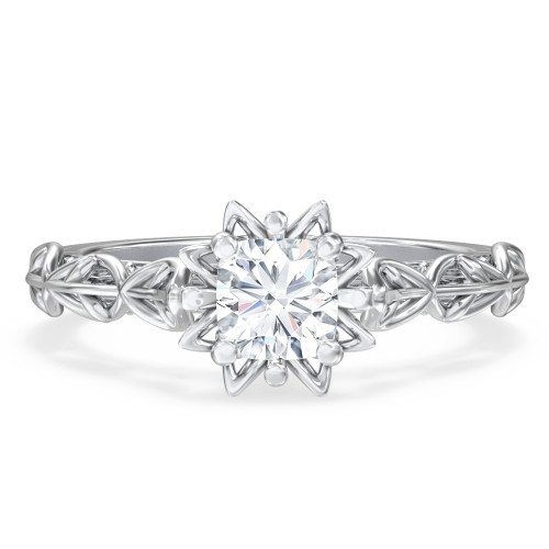 Solitaire Diamond Engagement Ring with Leaf and Vine Details - "The Ava"