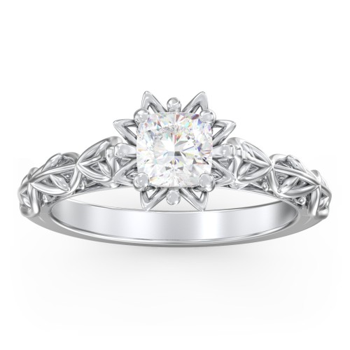 Solitaire Diamond Engagement Ring with Leaf and Vine Details - "The Ava"