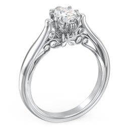 Classic Solitaire Diamond Engagement Ring with Butterfly and Scroll Details - "The Sophia"