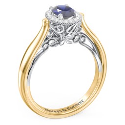 Classic Halo Diamond Engagement Ring and Butterfly and Scroll Details - "The Sophia" in 10K Solid Yellow Gold with 09BSAP-OV-0.70 and Lab Diamond