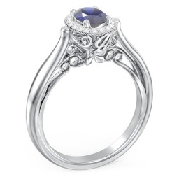 Classic Halo Diamond Engagement Ring and Butterfly and Scroll Details - "The Sophia"