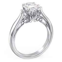 Classic Solitaire Diamond Engagement Ring with Butterfly and Scroll Details - "The Sophia"