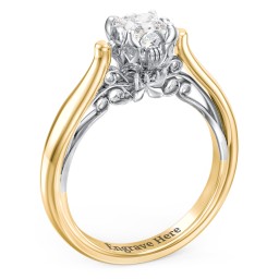 Classic Solitaire Diamond Engagement Ring with Butterfly and Scroll Details - "The Sophia" in 10K Solid Yellow Gold with 04LABDIAM-PC-0.50-VS2-F-G