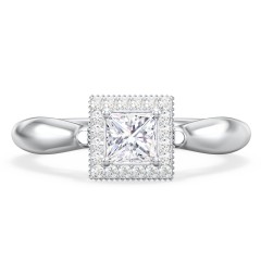 Classic Halo Diamond Engagement Ring and Butterfly and Scroll Details - "The Sophia" – 10K White Gold with Lab Diamond