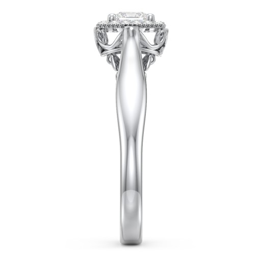 Classic Halo Diamond Engagement Ring and Butterfly and Scroll Details - "The Sophia" – 10K White Gold with Lab Diamond