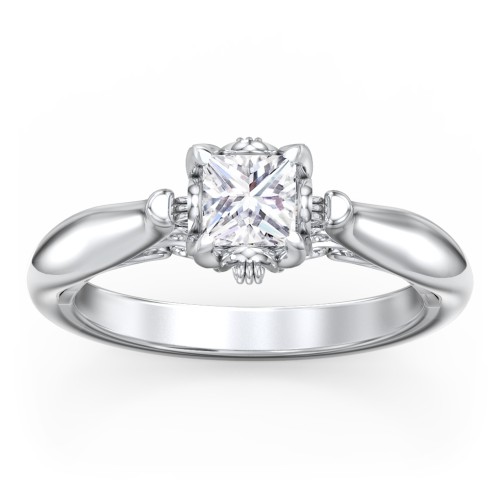 Classic Solitaire Diamond Engagement Ring with Butterfly and Scroll Details - "The Sophia" – 10K White Gold