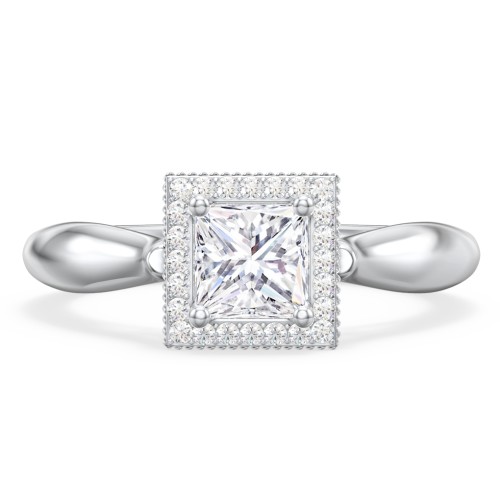 Classic Halo Diamond Engagement Ring and Butterfly and Scroll Details - "The Sophia" – 10K White Gold with Lab Diamond