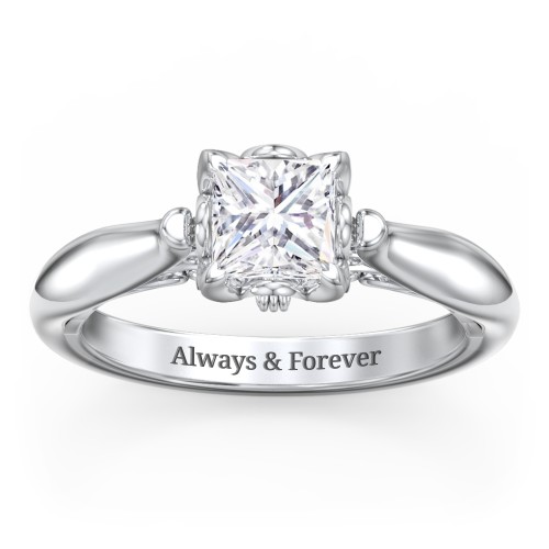 Classic Solitaire Diamond Engagement Ring with Butterfly and Scroll Details - "The Sophia"