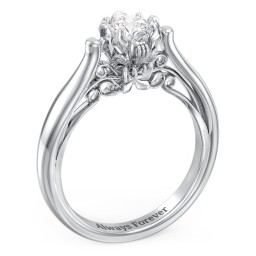 Classic Solitaire Diamond Engagement Ring with Butterfly and Scroll Details - "The Sophia"