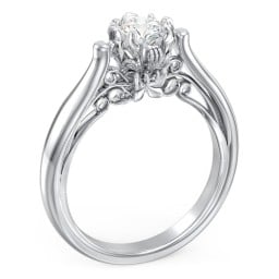 Classic Solitaire Diamond Engagement Ring with Butterfly and Scroll Details - "The Sophia"