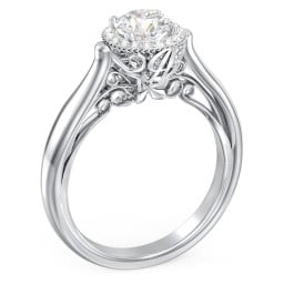 Classic Halo Diamond Engagement Ring and Butterfly and Scroll Details - "The Sophia"