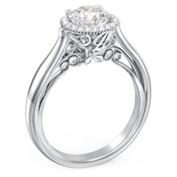 Classic Halo Diamond Engagement Ring and Butterfly and Scroll Details - "The Sophia"