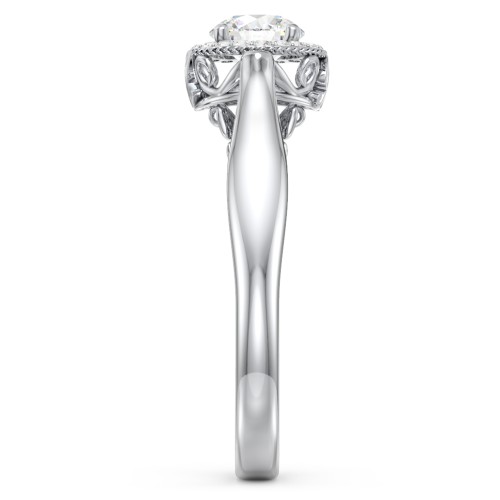 Classic Halo Diamond Engagement Ring and Butterfly and Scroll Details - "The Sophia" – 10K White Gold with Lab Diamond
