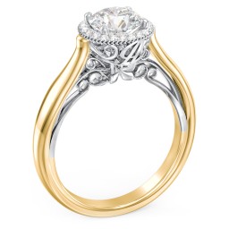 Classic Halo Diamond Engagement Ring and Butterfly and Scroll Details - "The Sophia" in 10K Solid Yellow Gold with 04LABDIAM-RD-1.00-SI1-F-VG and Lab Diamond