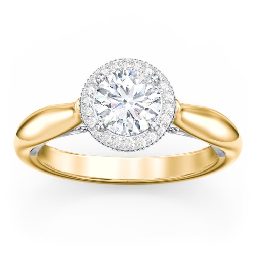Classic Halo Diamond Engagement Ring and Butterfly and Scroll Details - "The Sophia" – 10K Yellow Gold with Lab Diamond