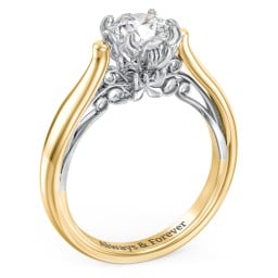 Classic Solitaire Diamond Engagement Ring with Butterfly and Scroll Details - "The Sophia"