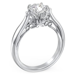 Classic Solitaire Diamond Engagement Ring with Butterfly and Scroll Details - "The Sophia"