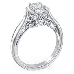Classic Halo Diamond Engagement Ring and Butterfly and Scroll Details - "The Sophia"