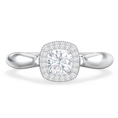 Classic Halo Diamond Engagement Ring and Butterfly and Scroll Details - "The Sophia" – 10K White Gold with Lab Diamond