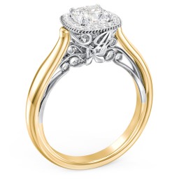 Classic Halo Diamond Engagement Ring and Butterfly and Scroll Details - "The Sophia"