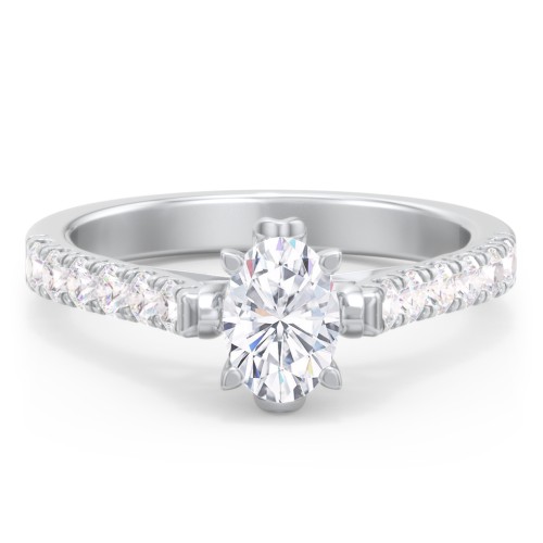 Solitaire Diamond Engagement Ring with Accents and Bow Detail – 14K White Gold with Lab Diamond