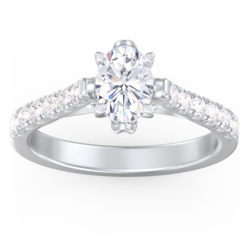 Solitaire Diamond Engagement Ring with Accents and Bow Detail – 14K White Gold with Lab Diamond