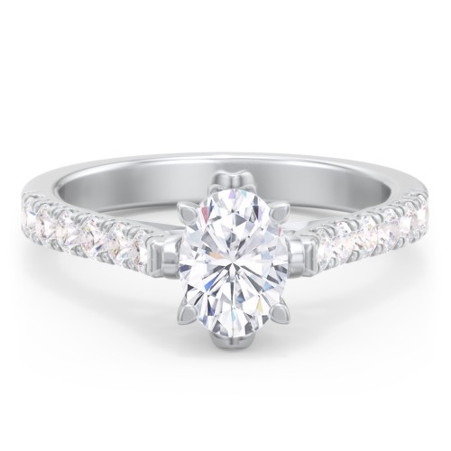 Solitaire Diamond Engagement Ring with Accents and Bow Detail – 14K White Gold with Lab Diamond