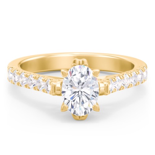 Solitaire Diamond Engagement Ring with Accents and Bow Detail – 10K Yellow Gold with Lab Diamond