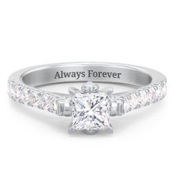 Solitaire Diamond Engagement Ring with Accents and Bow Detail
