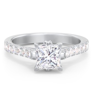 Solitaire Diamond Engagement Ring with Accents and Bow Detail