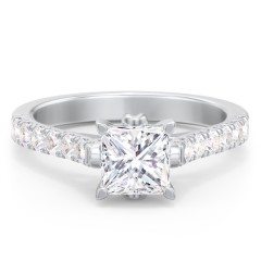 Solitaire Diamond Engagement Ring with Accents and Bow Detail – 14K White Gold with Lab Diamond